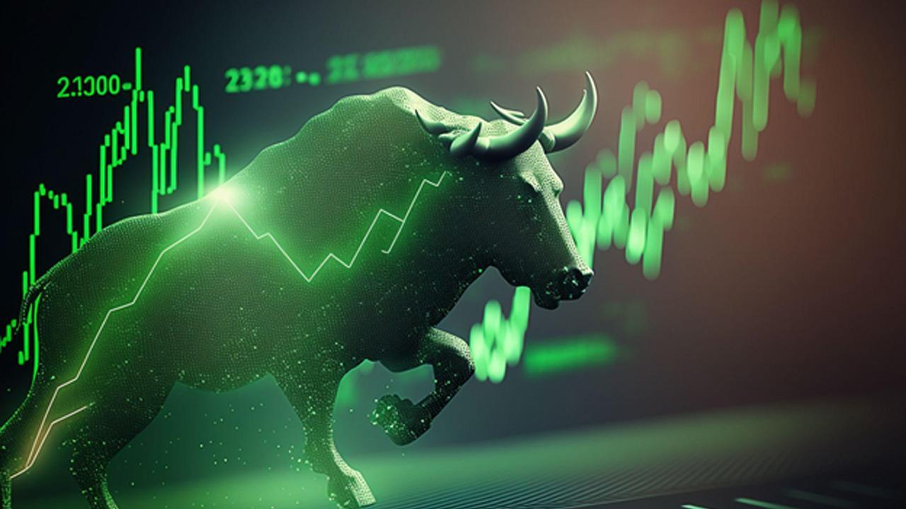 A bullish chart with a rocket ship, symbolizing a crypto bull run